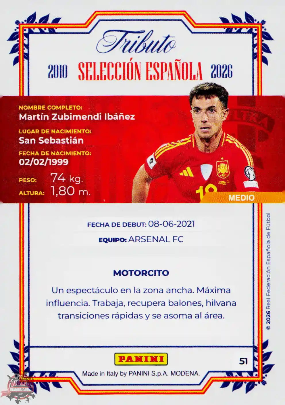 #PTBESP/51 | Panini | Tributo España | Vamos Campeones | 2026 | La Roja 2026 | Zubimendi