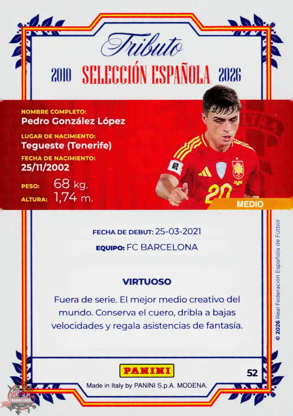 #PTBESP/52 | Panini | Tributo España | Vamos Campeones | 2026 | La Roja 2026 | Pedri