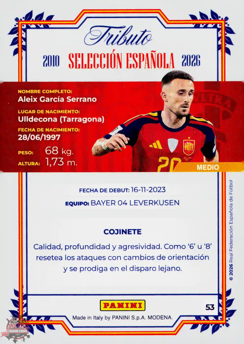 #PTBESP/53 | Panini | Tributo España | Vamos Campeones | 2026 | La Roja 2026 | Aleix Garcia