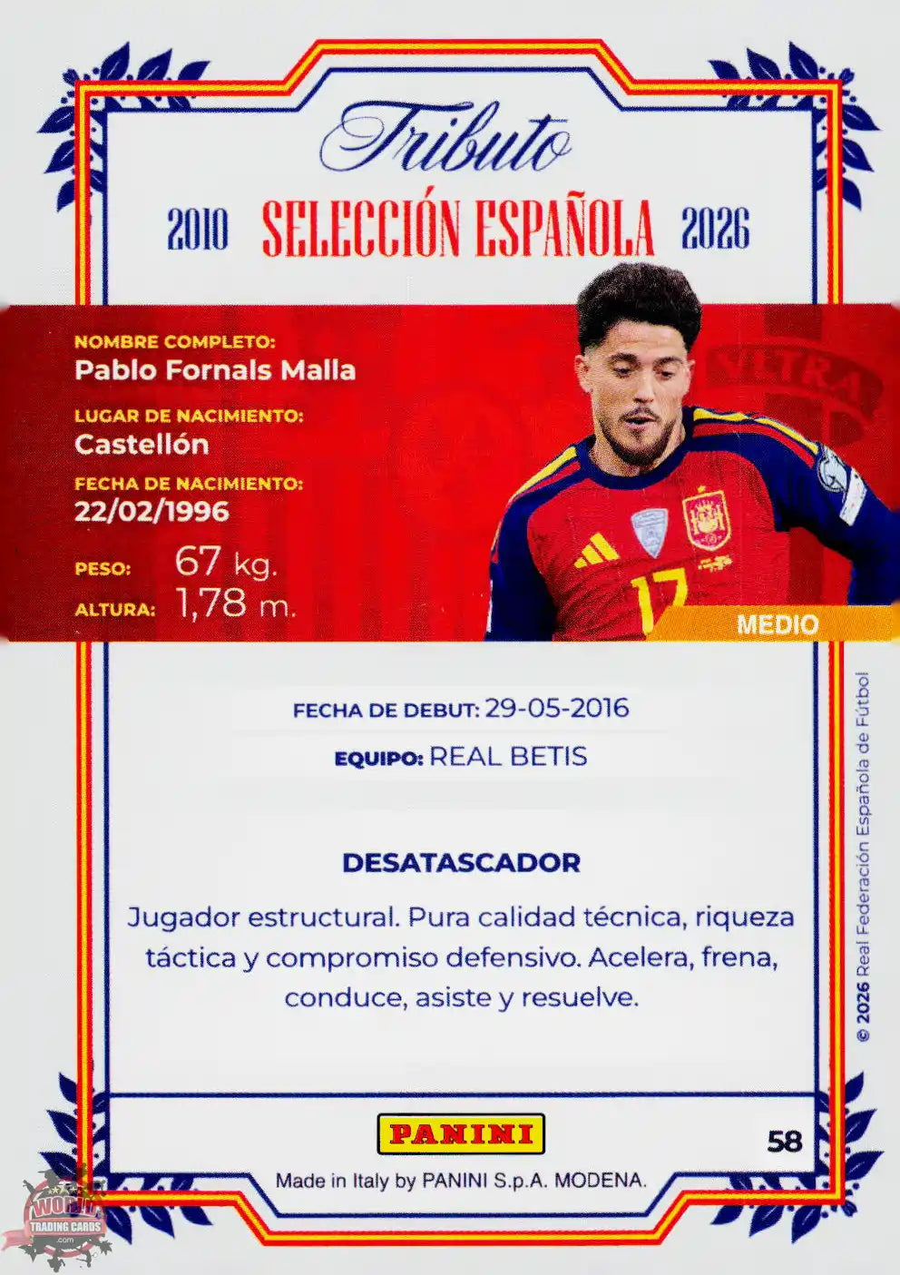 #PTBESP/58 | Panini | Tributo España | Vamos Campeones | 2026 | La Roja 2026 | Fornals