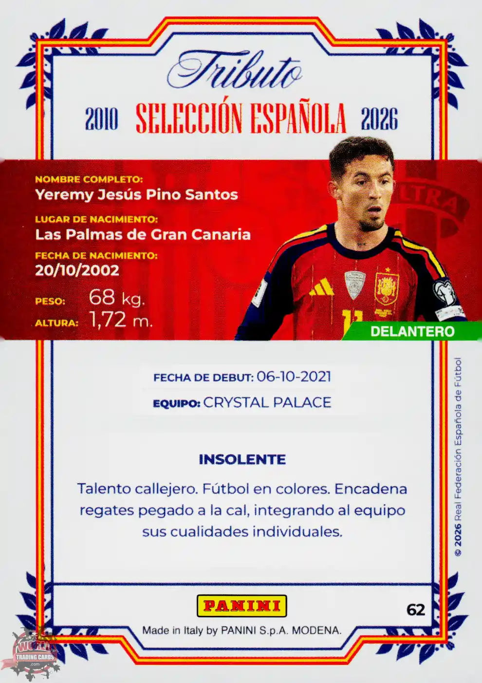#PTBESP/62 | Panini | Tributo España | Vamos Campeones | 2026 | La Roja 2026 | Yeremi Pino