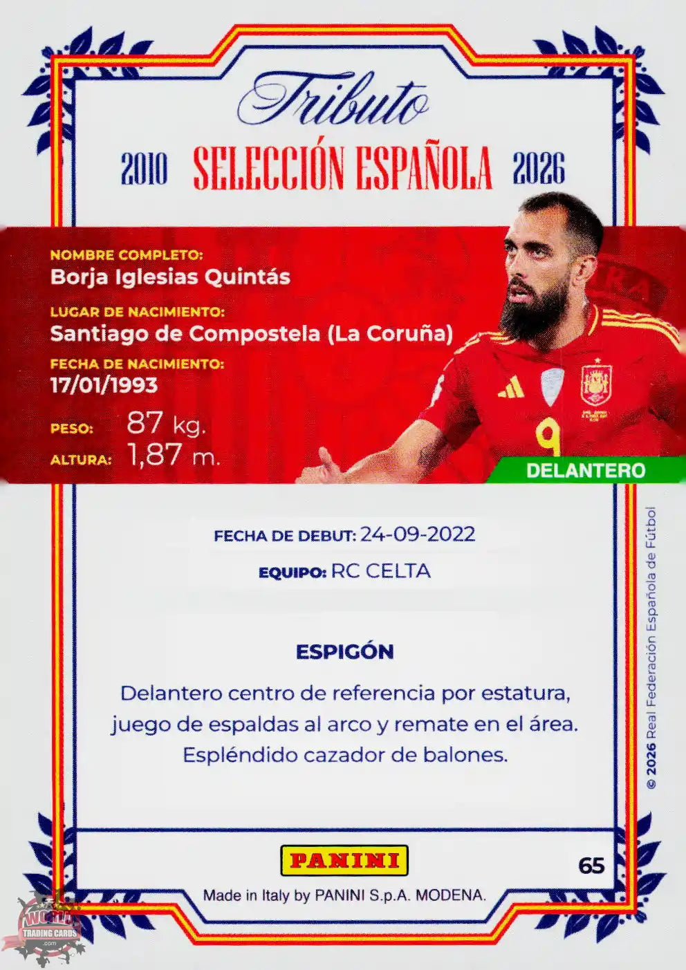 #PTBESP/65 | Panini | Tributo España | Vamos Campeones | 2026 | La Roja 2026 | Borja Iglesias