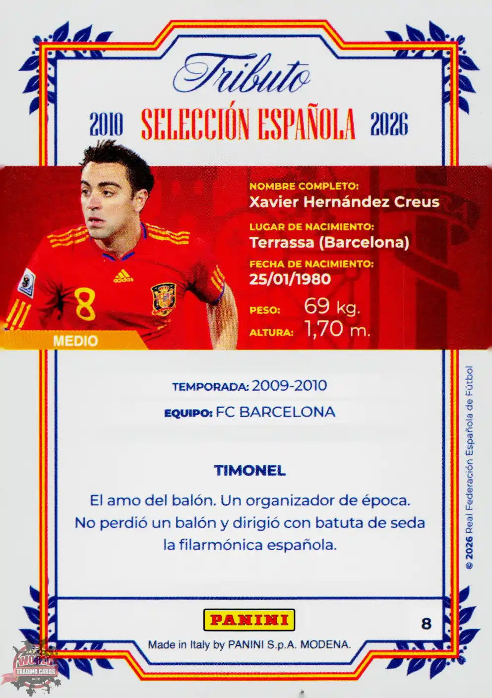 #PTBESP/08 | Panini | Tributo España | Vamos Campeones | 2026 | Sudafrica 2010 | Xavi