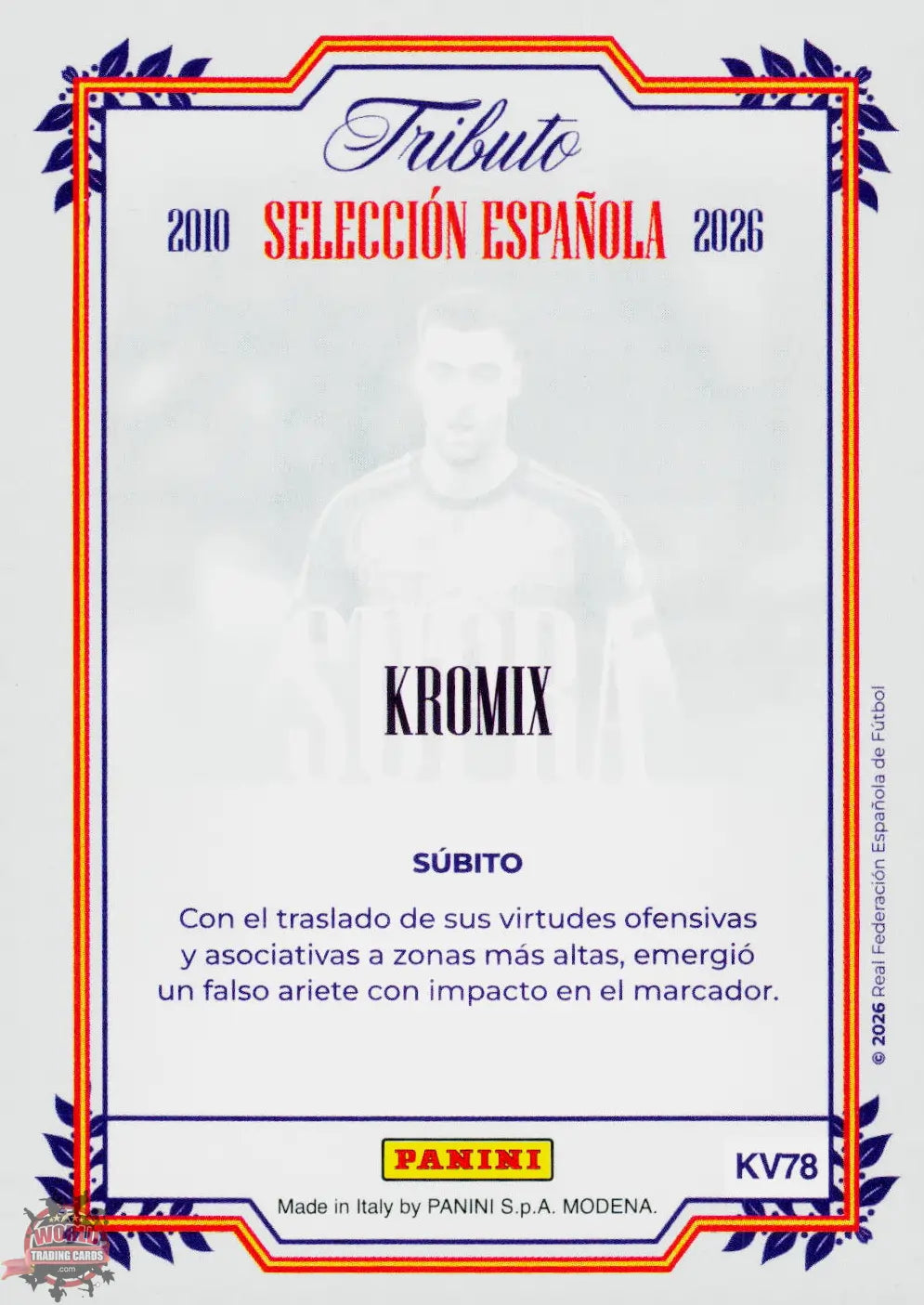 #PTBESP/KV78 | Panini | Tributo España | Vamos Campeones | 2026 | PARALLELS SUPRA KROMIX GREEN | Merino