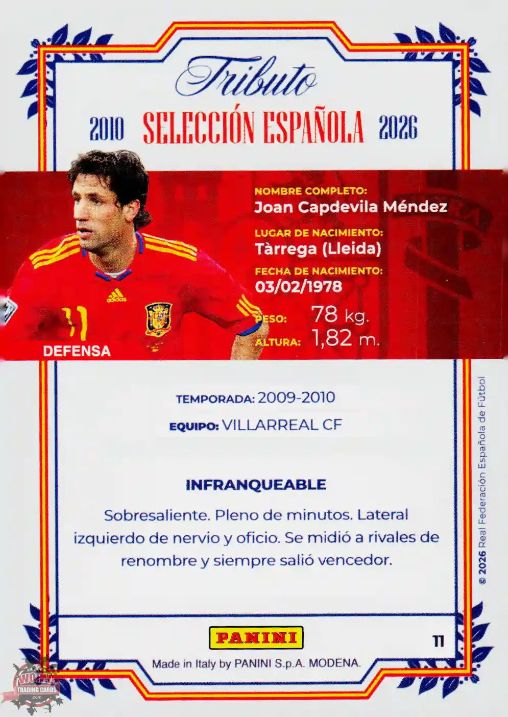 #PTBESP/11 | Panini | Tributo España | Vamos Campeones | 2026 | Sudafrica 2010 | Capdevila