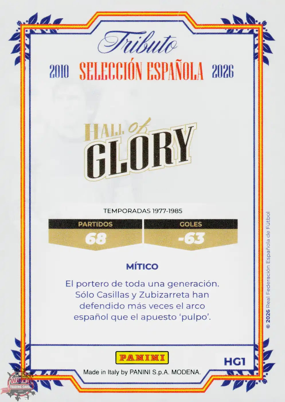 #PTBESP/HG01 | Panini | Tributo España | Vamos Campeones | 2026 | HALL OF GLORY | Arconada