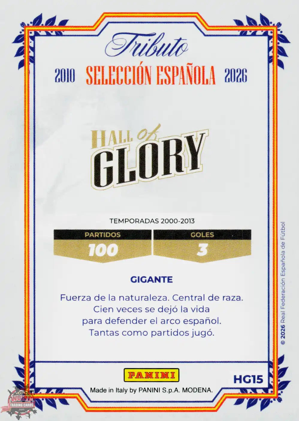 #PTBESP/HG15 | Panini | Tributo España | Vamos Campeones | 2026 | HALL OF GLORY | Puyol