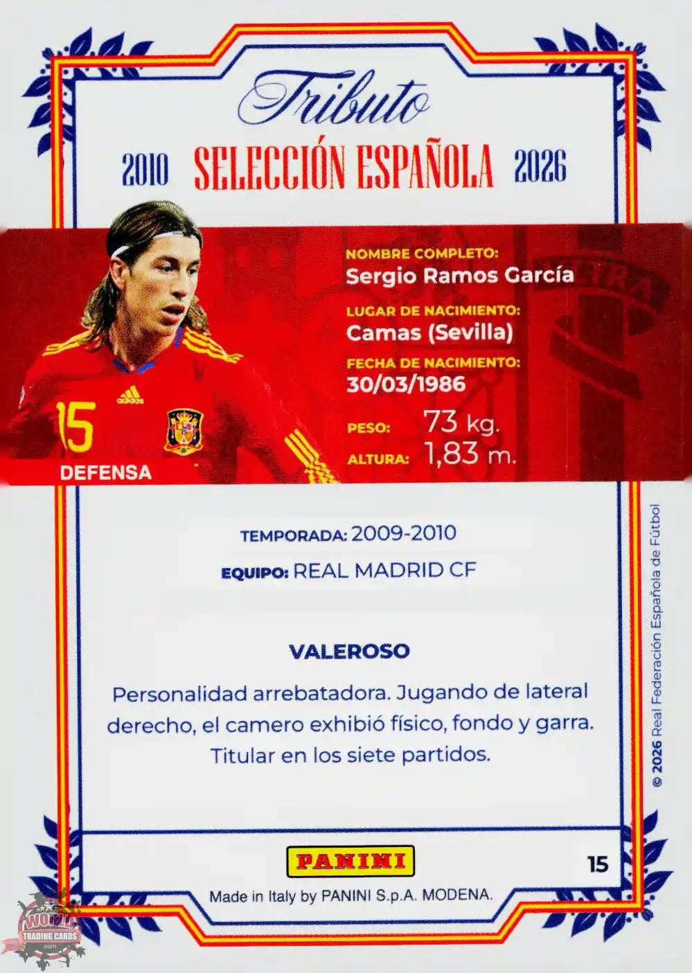 #PTBESP/15 | Panini | Tributo España | Vamos Campeones | 2026 | Sudafrica 2010 | Sergio Ramos