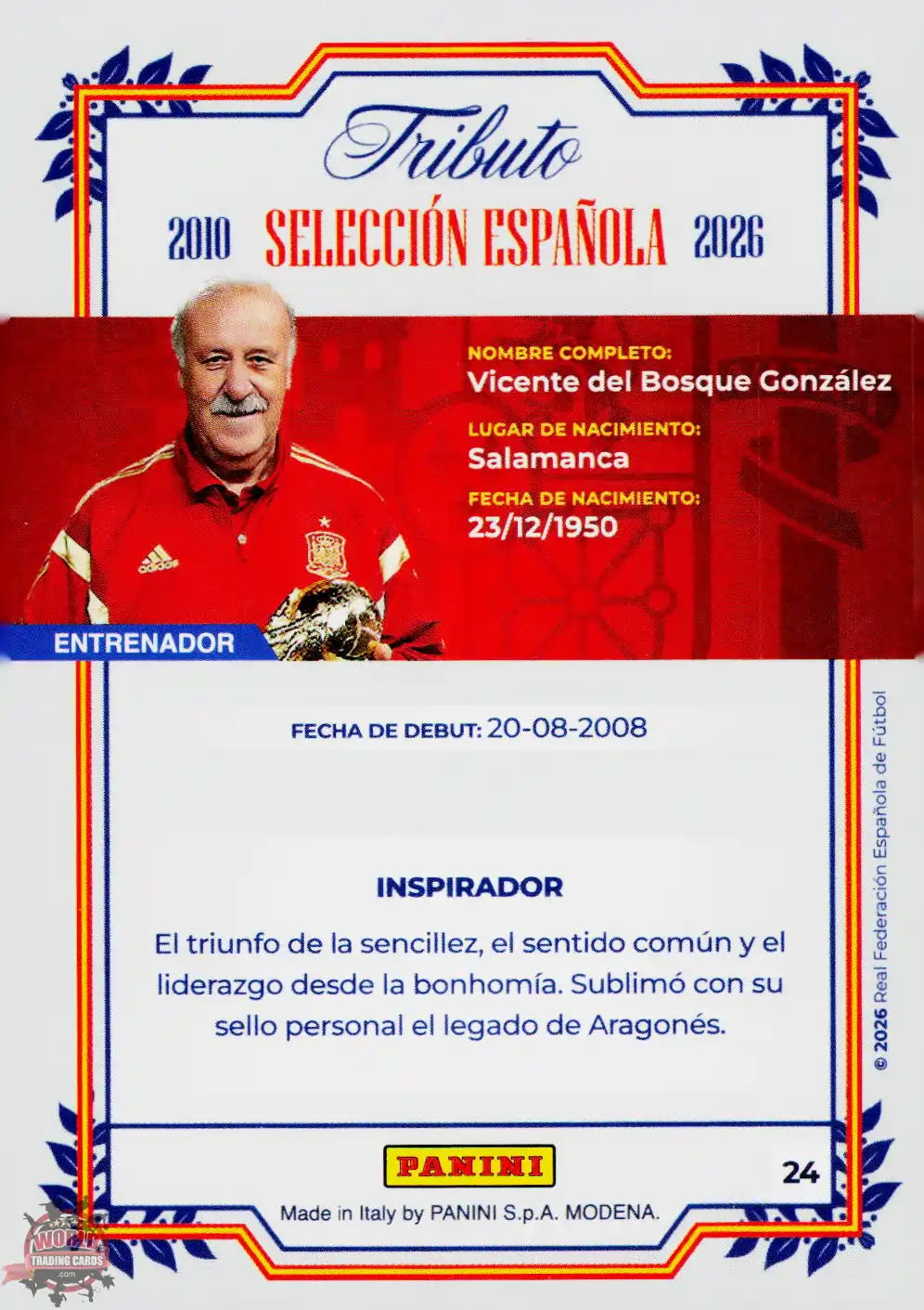 #PTBESP/24 | Panini | Tributo España | Vamos Campeones | 2026 | Sudafrica 2010 | Vicente del Bosque