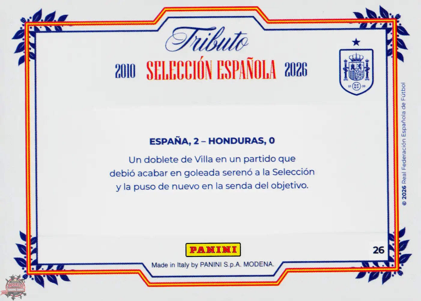 #PTBESP/26 | Panini | Tributo España | Vamos Campeones | 2026 | Sudafrica 2010 | España 2 - Honduras 0