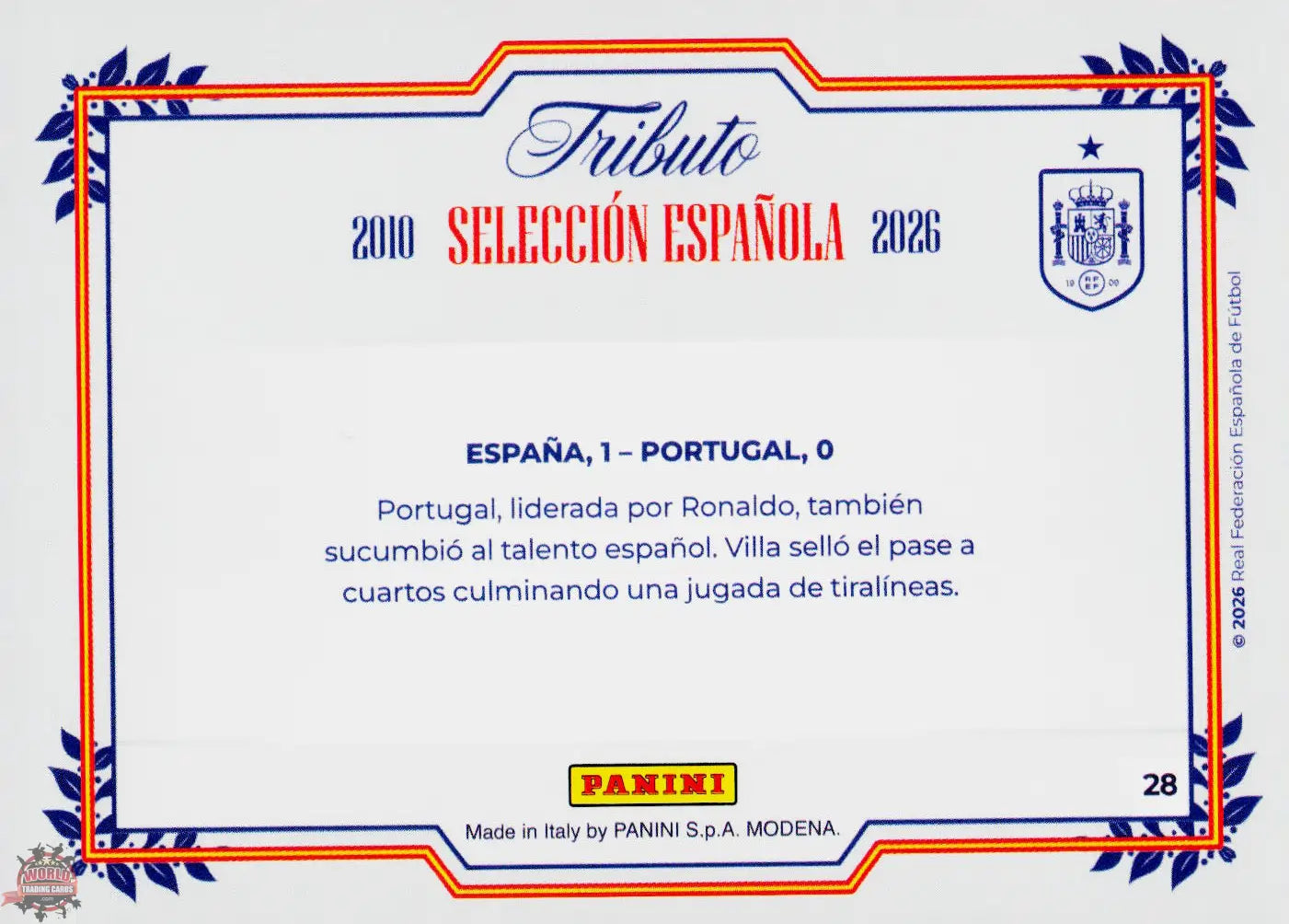 #PTBESP/28 | Panini | Tributo España | Vamos Campeones | 2026 | Sudafrica 2010 | España 1 - Portugal 0