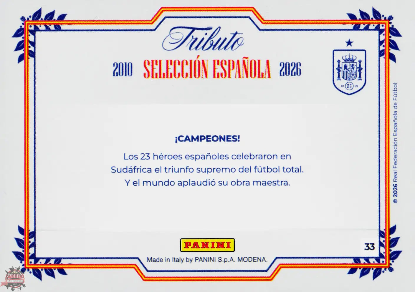 #PTBESP/33 | Panini | Tributo España | Vamos Campeones | 2026 | Sudafrica 2010 | Campeones