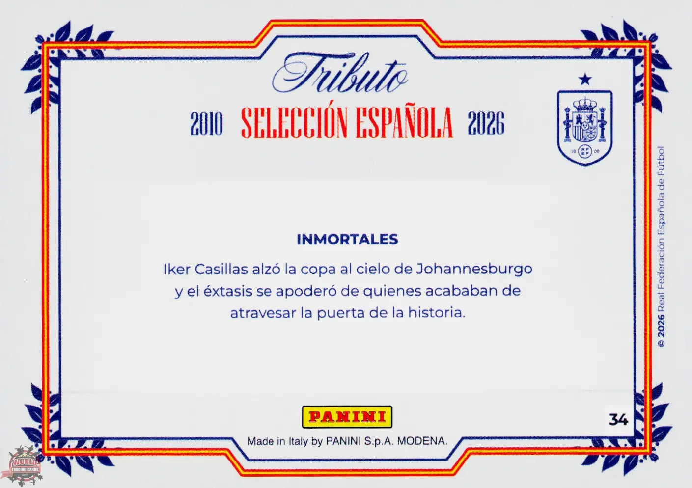 #PTBESP/34 | Panini | Tributo España | Vamos Campeones | 2026 | Sudafrica 2010 | Inmortales