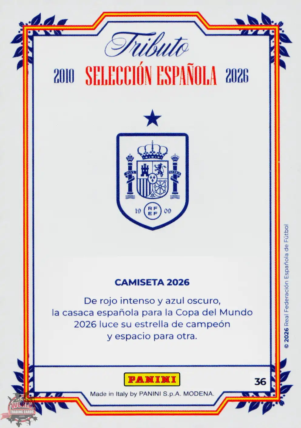#PTBESP/36 | Panini | Tributo España | Vamos Campeones | 2026 | La Roja 2026 | Camiseta 2026