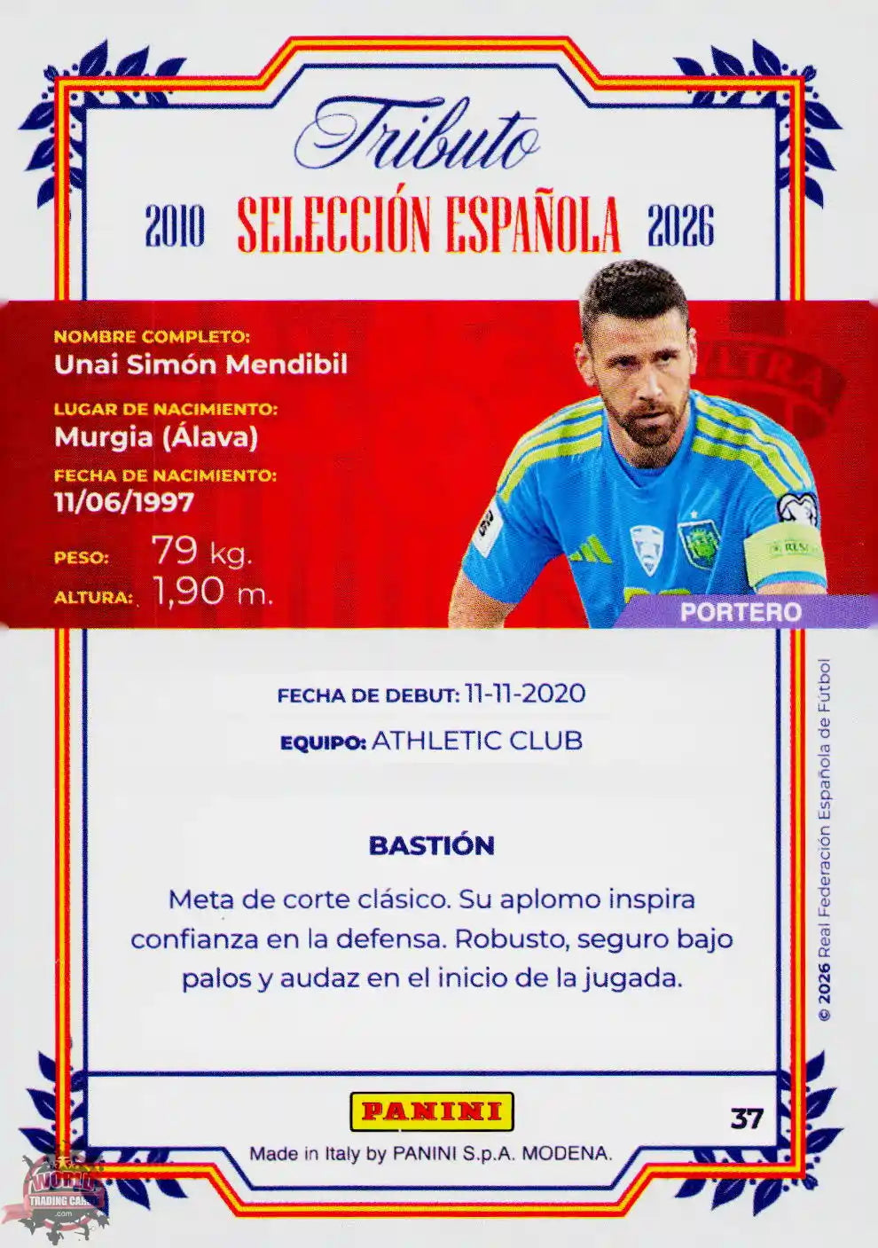 #PTBESP/37 | Panini | Tributo España | Vamos Campeones | 2026 | La Roja 2026 | Unai Simon