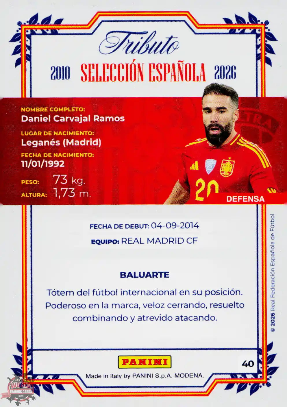 #PTBESP/40 | Panini | Tributo España | Vamos Campeones | 2026 | La Roja 2026 | Carvajal