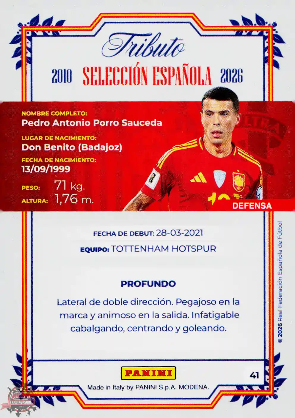 #PTBESP/41 | Panini | Tributo España | Vamos Campeones | 2026 | La Roja 2026 | Pedro Porro