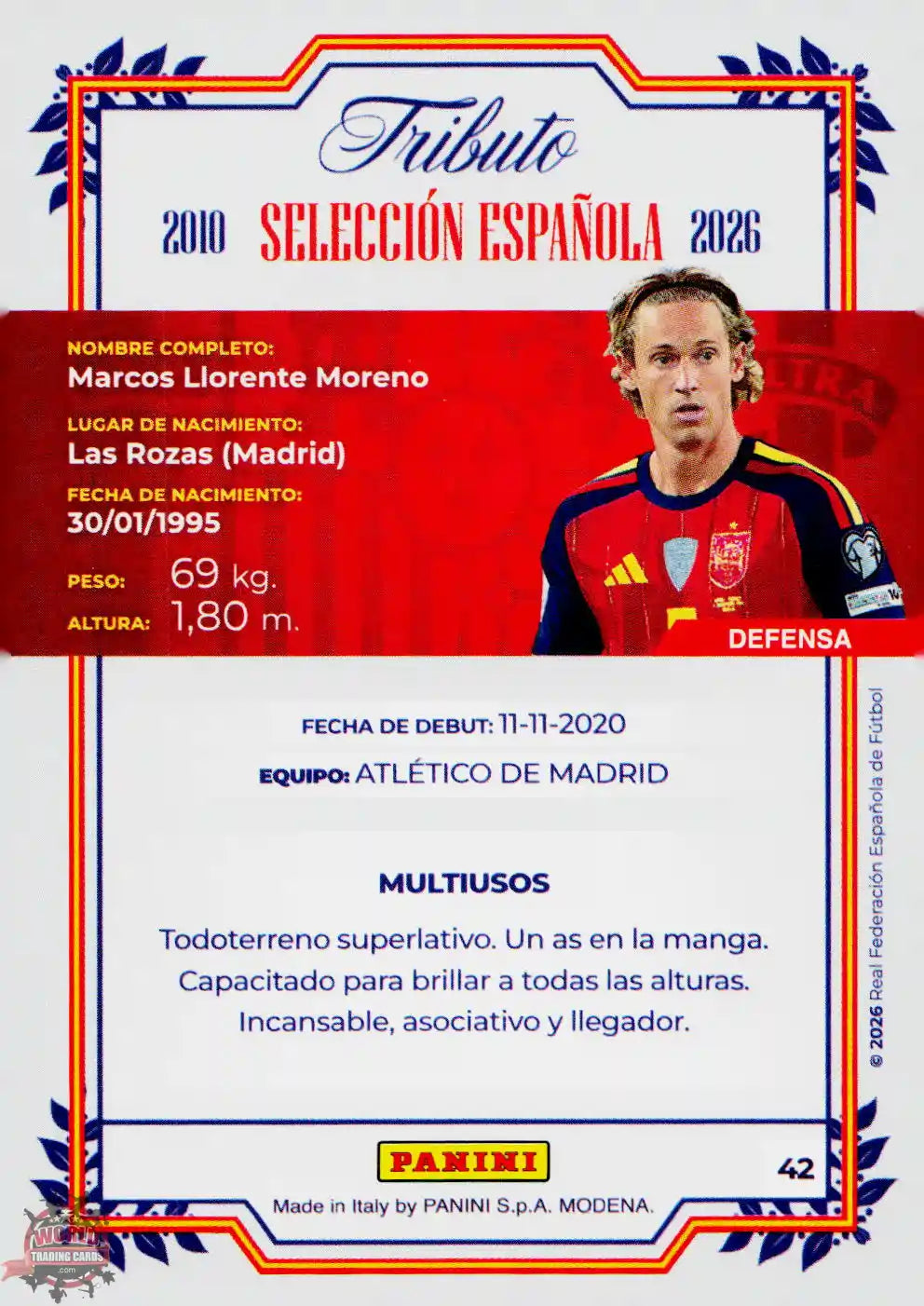 #PTBESP/42 | Panini | Tributo España | Vamos Campeones | 2026 | La Roja 2026 | Marcos Llorente