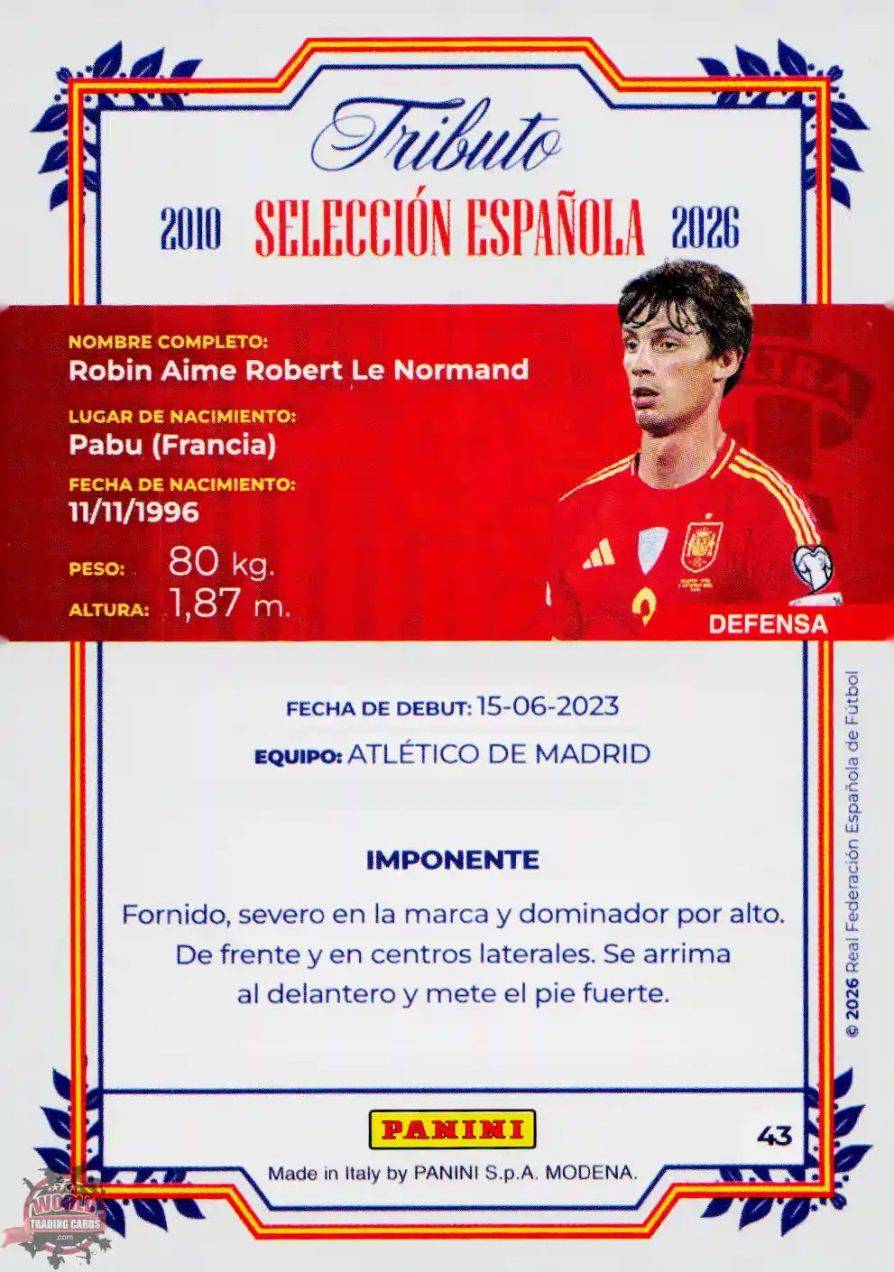 #PTBESP/43 | Panini | Tributo España | Vamos Campeones | 2026 | La Roja 2026 | Le Normand