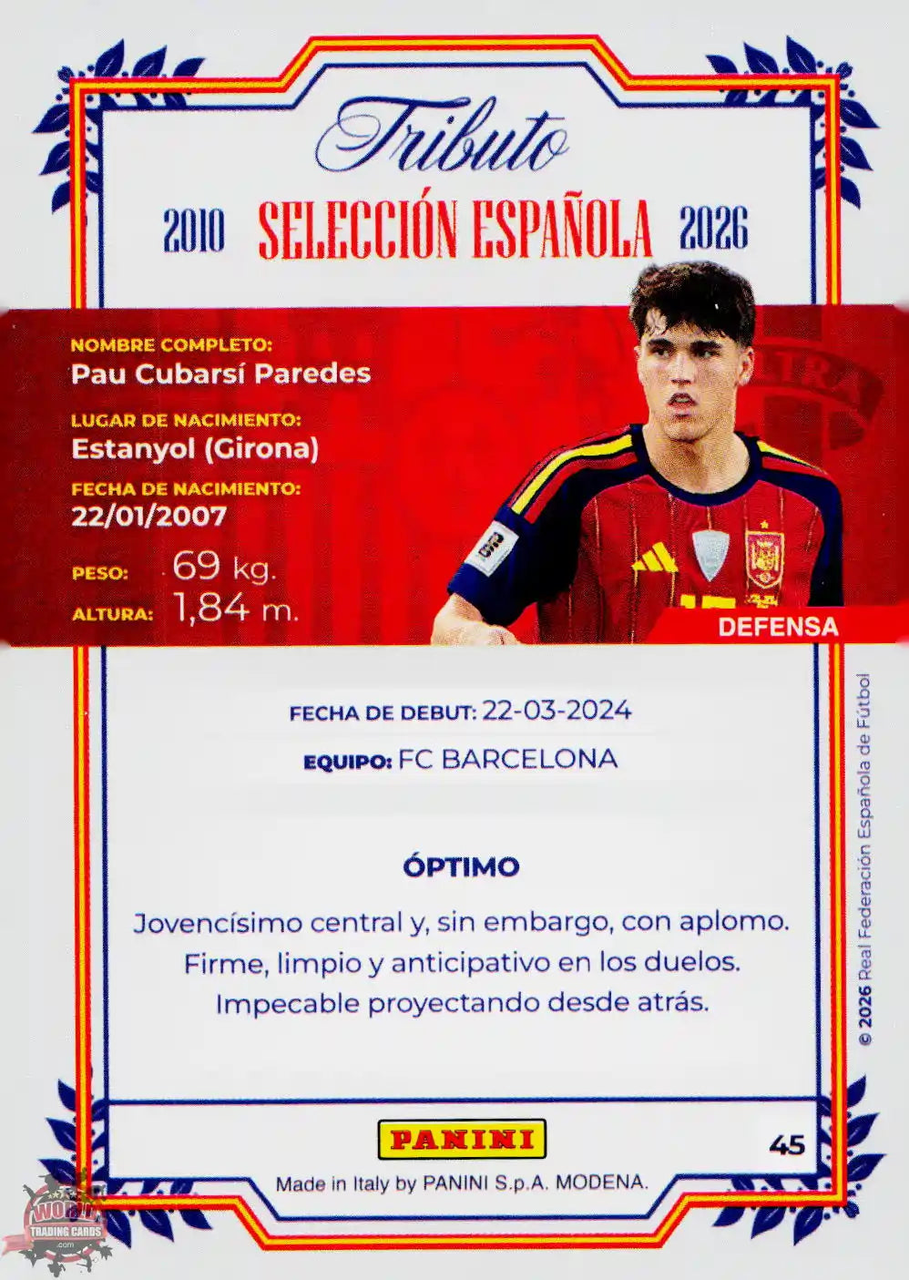 #PTBESP/45 | Panini | Tributo España | Vamos Campeones | 2026 | La Roja 2026 | Cubarsi