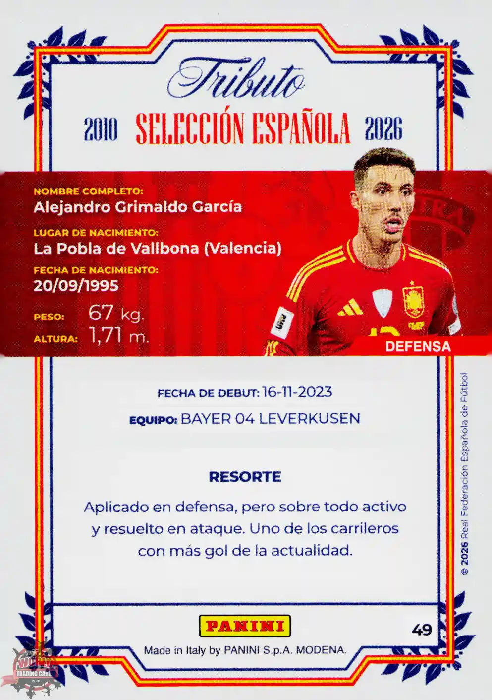 #PTBESP/49 | Panini | Tributo España | Vamos Campeones | 2026 | La Roja 2026 | Grimaldo