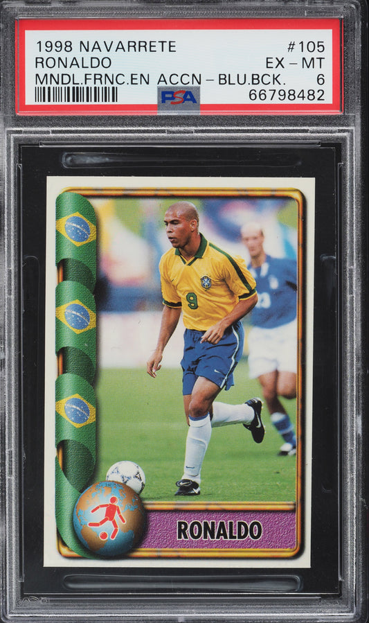 Ronaldo Nazario - 1998 - Navarrete - France World Cup in Action - #105 - Blue Black - Brazil - PSA 6 - World Trading Cards - Football Card - Graded Trading Card