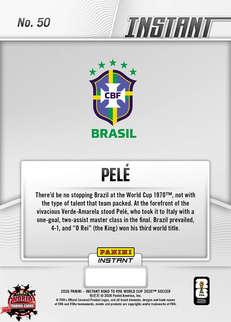 RTWC050 | Panini | Road to FIFA World Cup | 2026 | PANINI INSTANT | Pele | Base | Exclusive USA | Limited Editions | PREORDEN