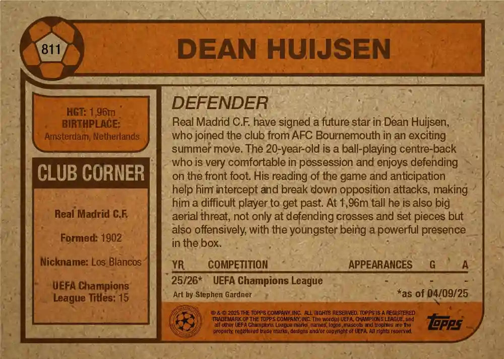 Dean Huijsen - 2025 - Topps Living Set - Card #811 - Real Madrid - World Trading Cards