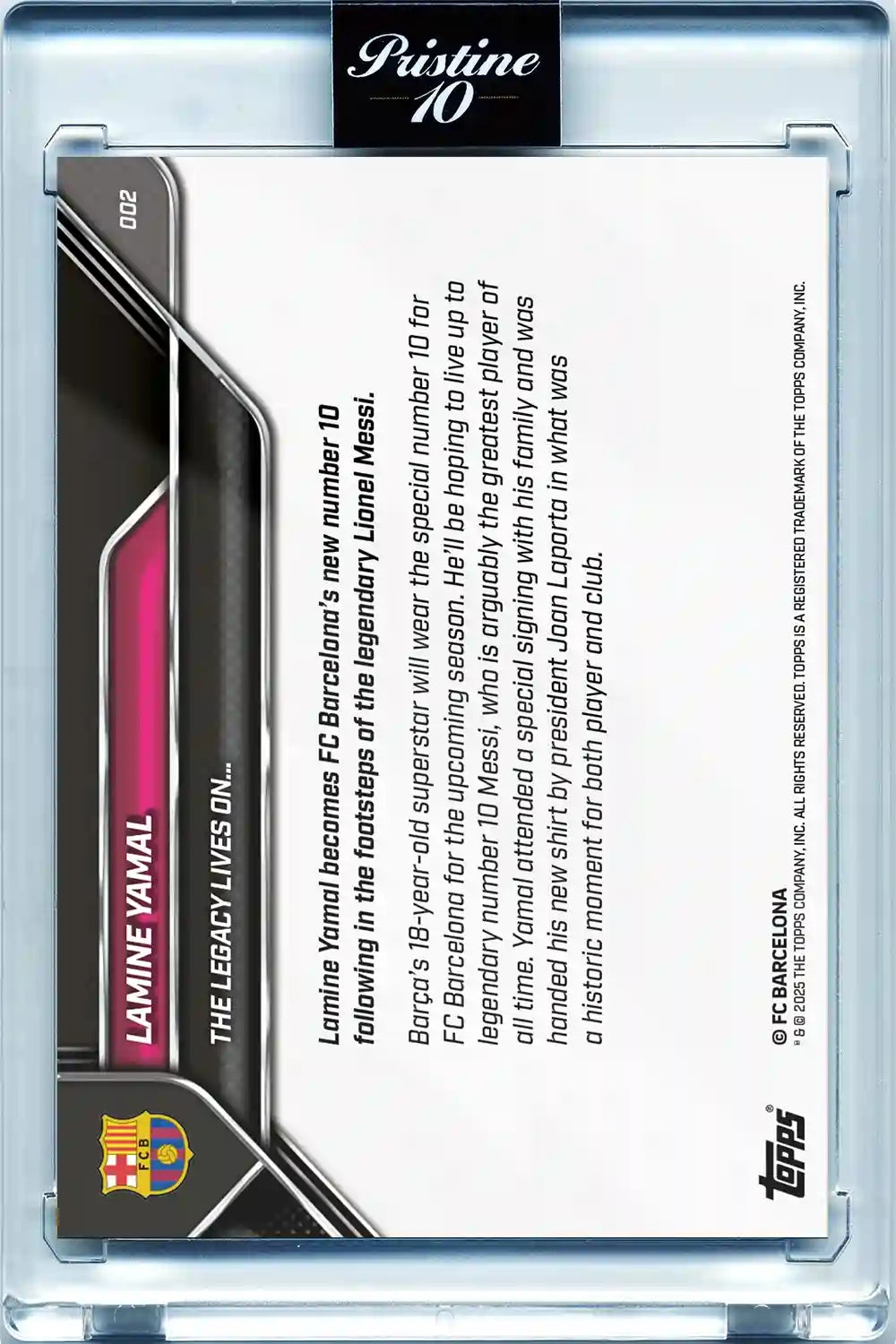 Lamine Yamal / Lionel Messi - 2025 - Topps Now - FC Barcelona - Card #002 - Pristine 10-Protección Card Case Magnetic