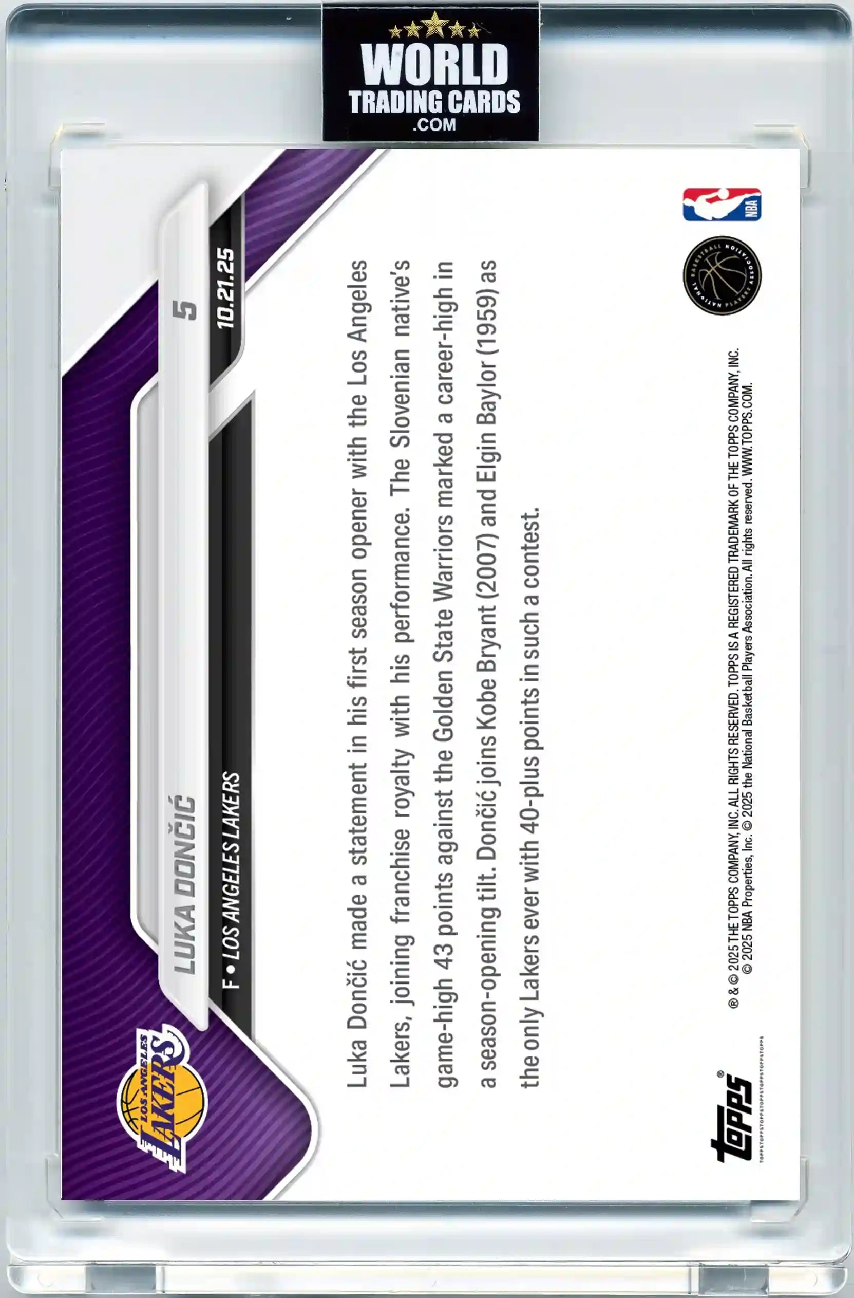 Luka Doncic - 2025-26 NBA Topps NOW - Card 005 - Pristine 10 | World Trading Cards
