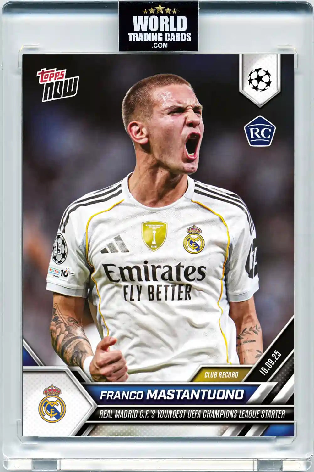Topps Now - UEFA Champions League 2025-26 - Franco Mastantuono - Rookie RC-Card #007 - Pristine 10 - Protección Card Case Magnetic