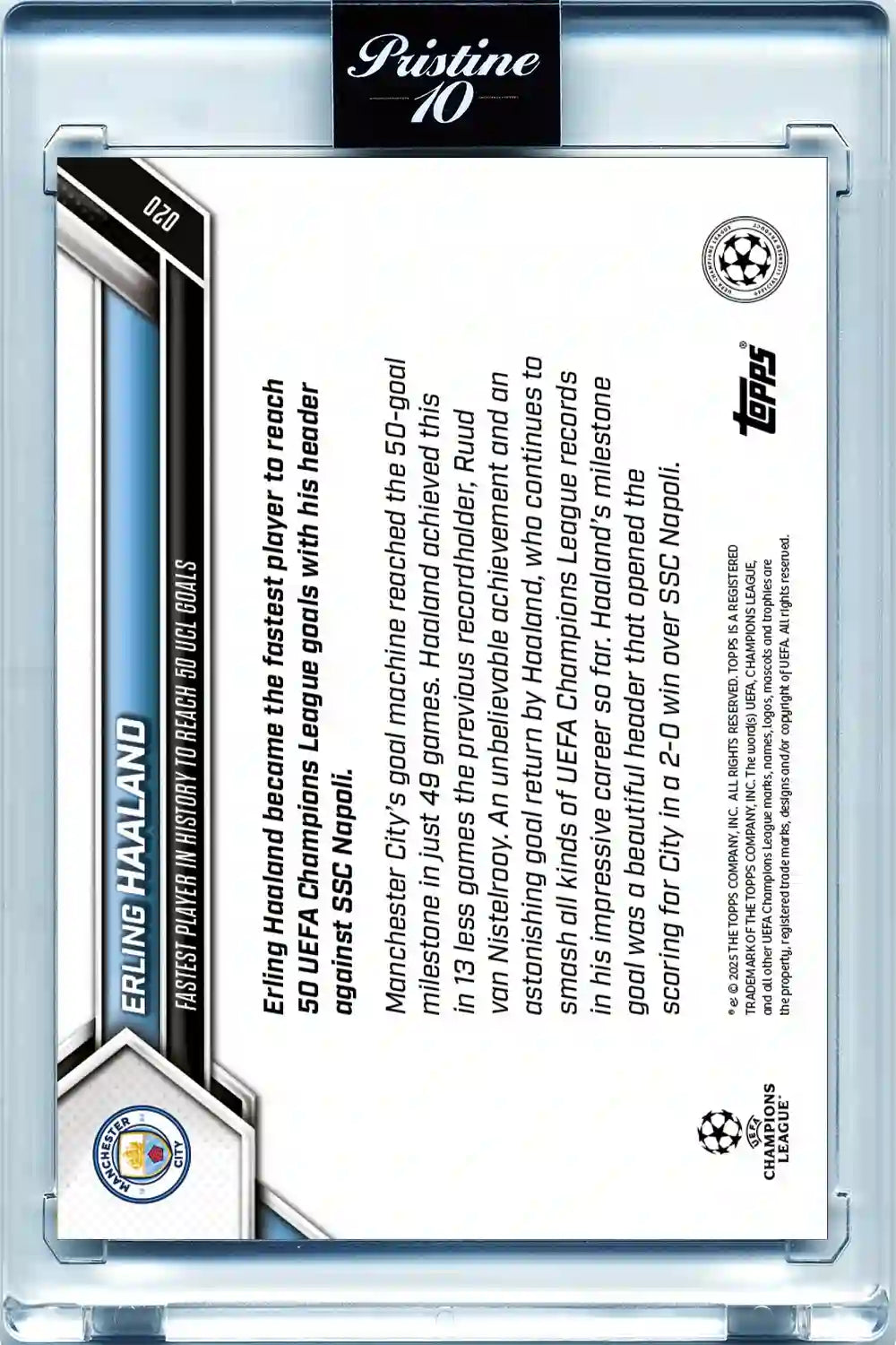 Topps Now - UEFA Champions League 2025-26 - Erling Haaland - Card #020 - Pristine 10 - Protección Card Case Magnetic