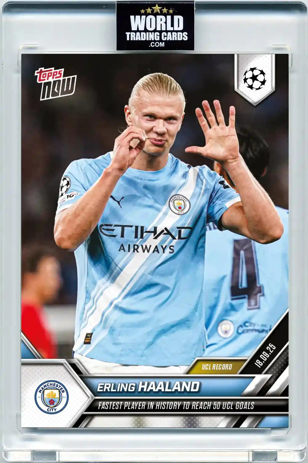 Topps Now - UEFA Champions League 2025-26 - Erling Haaland - Card #020 - Pristine 10 - Protección Card Case Magnetic