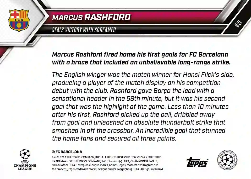 Topps Now - UEFA Champions League 2025-26 - Marcus Rashford - Card #021