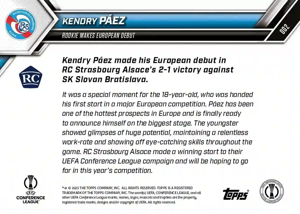 Uefa Europa Conference League Topps Now 2025-26 - Kendry Paez - #002