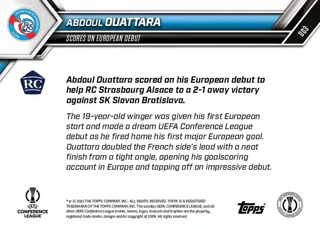 Uefa Europa Conference League Topps Now 2025-26 - Abdoul Quattara - #003