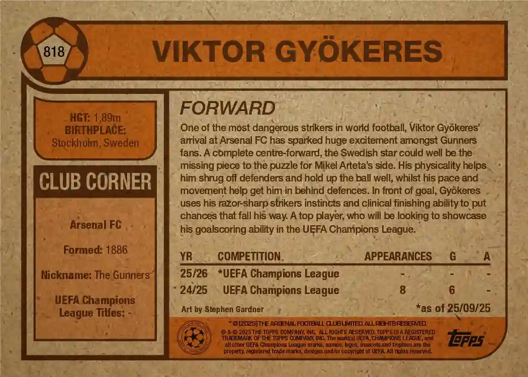Topps Living Set - 2025 - Viktor Gyokeres - Arsenal - Card #818