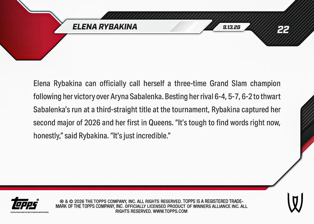 2026 | Topps | Now | Tennis | #022 | Elena Rybakina | Base