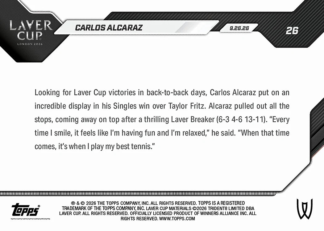 2026 | Topps | Now | Tennis | #026 | Carlos Alcaraz | Base