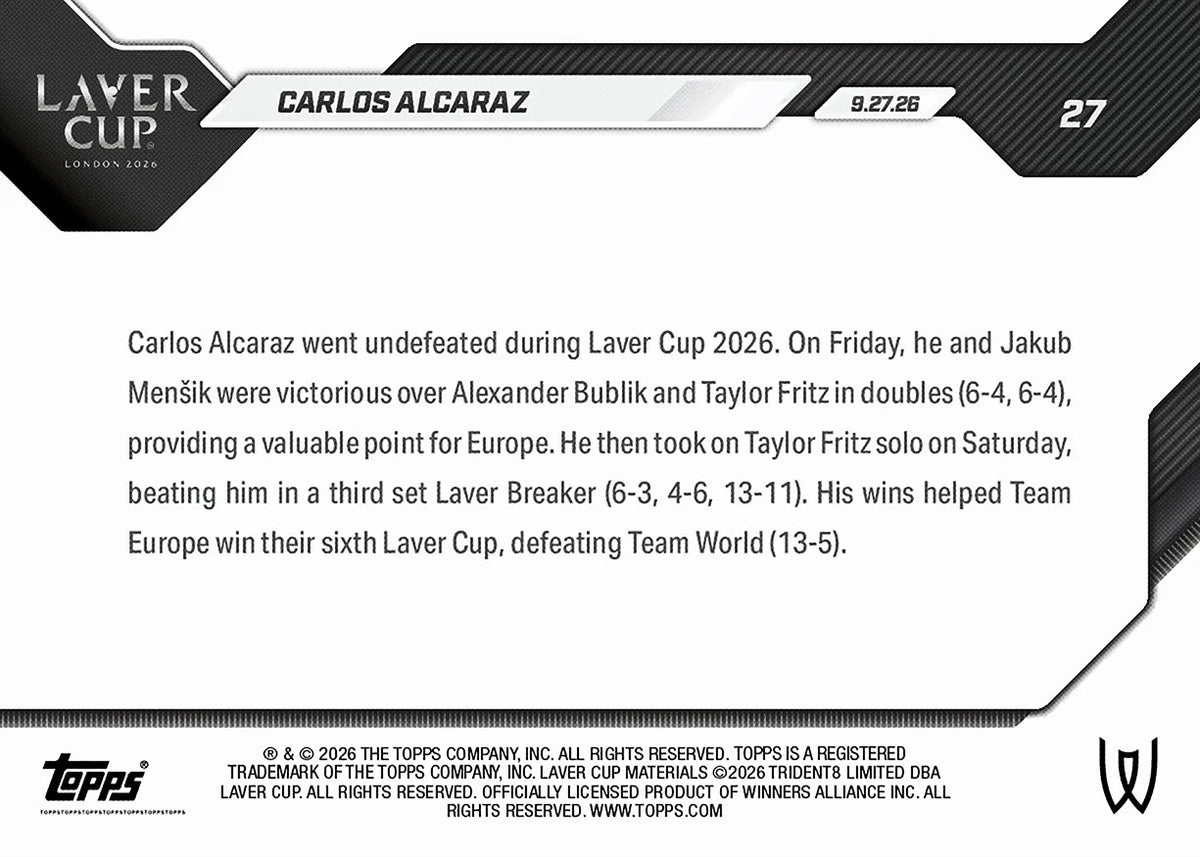 2026 | Topps | Now | Tennis | #027 | Carlos Alcaraz | Base
