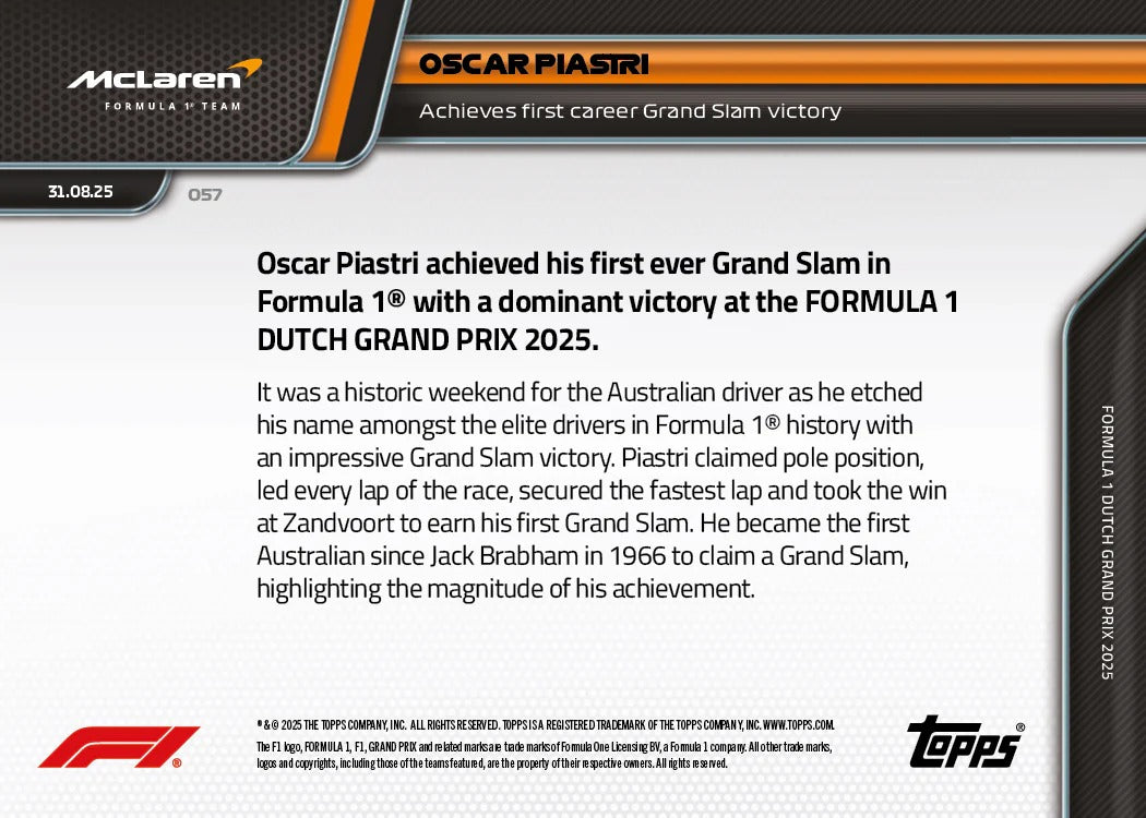 Topps NOW 2025 Formula 1 - Oscar Piastri - Card #057 - World Trading Cards