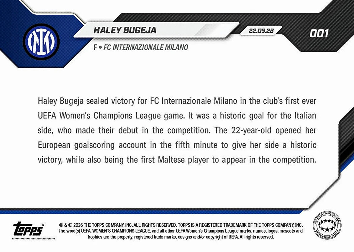 2026-27 | Topps | Now | UWCL | #001 | Haley Bugeja | Base