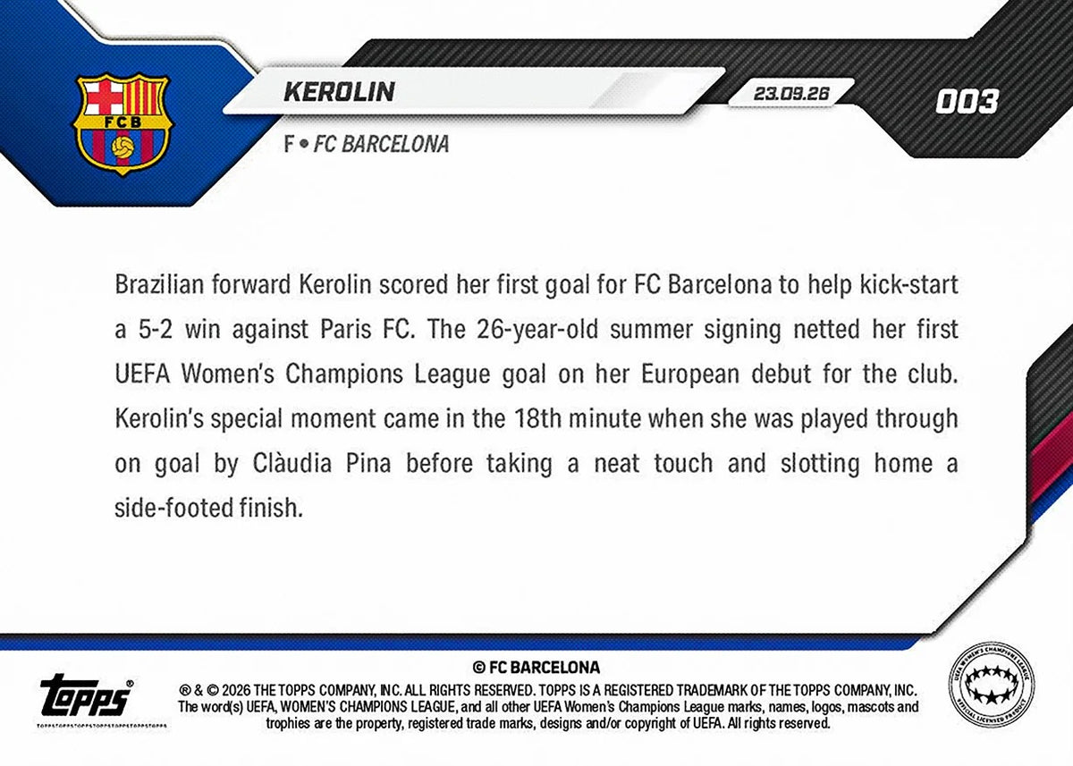 2026-27 | Topps | Now | UWCL | #003 | Kerolin | Base