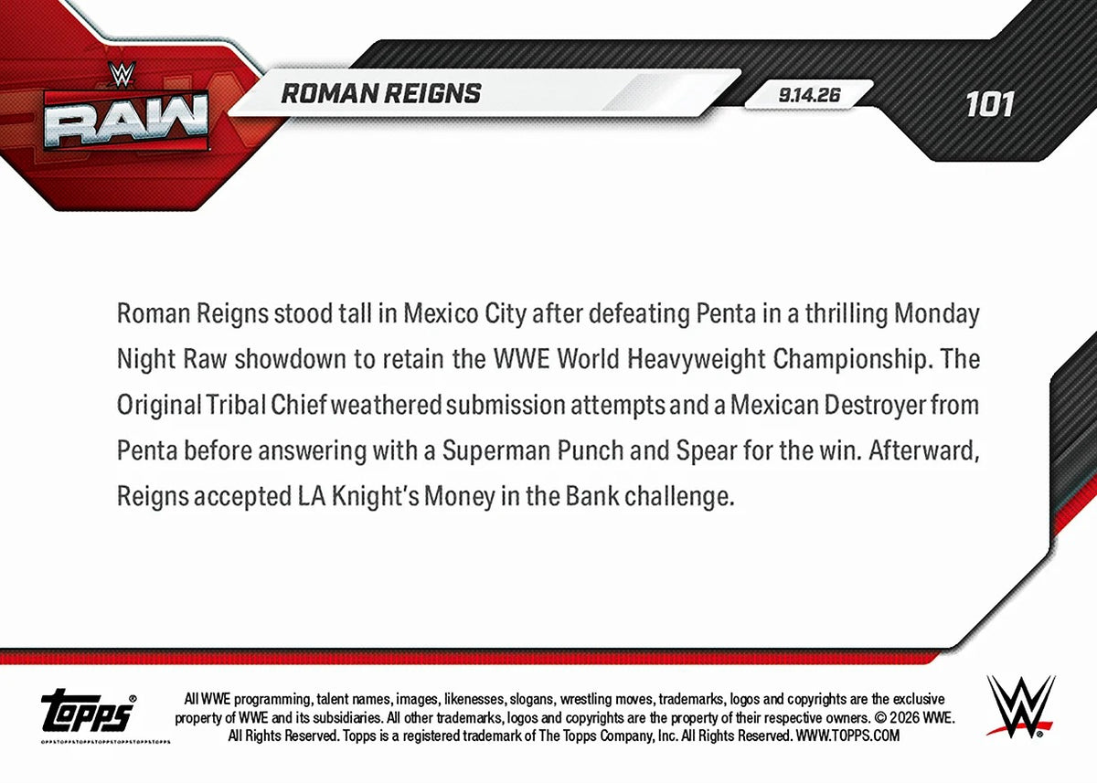 2026 | Topps | Now | WWE | #101 | Roman Reigns | Base