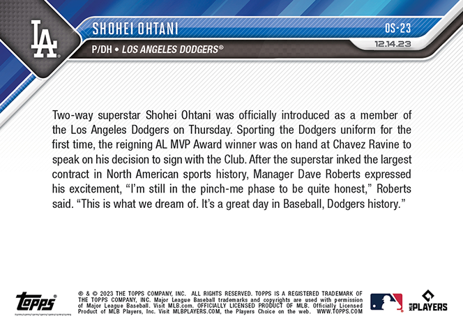 Shohei Ohtani - 2023 - Topps Now MLB - #OS-23 - Dodgers - Officially LA Dodgers - World Trading Cards