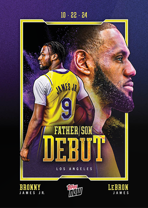 Lebron James / Bronny James - 2024 - Topps Now Basketball - Padre e Hijo 1ª vez - #001 - World Trading Cards - Tarjeta Basketball - Cromo RAW
