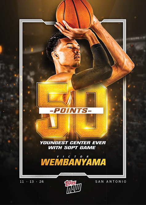 Victor Wembanyama - 2024 - Topps Now Basketball - 50 Points - #007 - World Trading Cards - Basketball Card - RAW Chrome