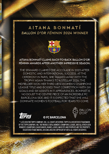 Aitana Bomati - 2024 - Topps Now UCL - Barcelona - UCL - Ballon D`or Femenino - World Trading Cards