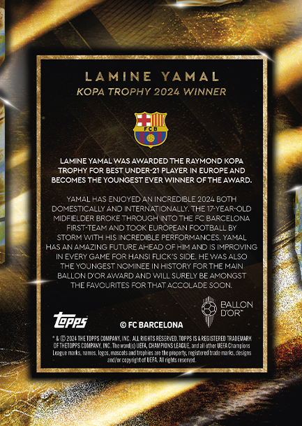 Lamine Yamal - 2024 - Topps Now UCL - Barcelona - UCL - Ballon Dor - Kopa Trophy Winner - World Trading Cards - Tarjeta Fútbol - Cromo RAW