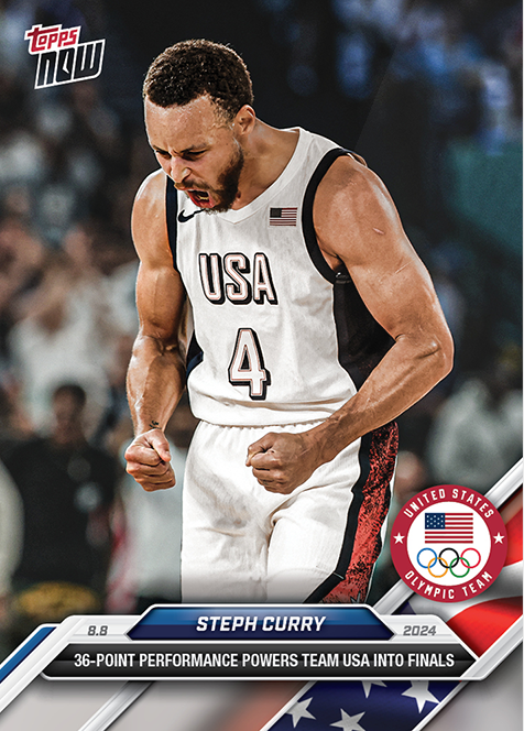 Steph Curry - Topps Now Olympic Game Paris - #022 - 36 Point Into Finals - World Trading Cards - Tarjeta Basketball - Cromo RAW